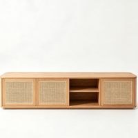 Meuble TV mural flottant en contreplaqué sur mesure, meuble TV cannelé moderne et minimaliste, console multimédia OEM/ODM