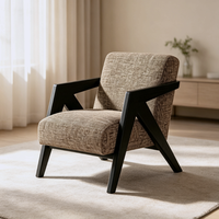 Fauteuil individuel Tenghang en bois massif de style mi-siècle, rembourré en tissu Teddy, pour salon, balcon, chaise d'appoint design et de détente
