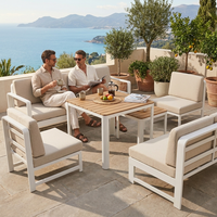 Ensemble de canapés d'extérieur modernes en aluminium 7 pièces avec canapé 3 places, causeuse, 2 chaises et tables hautes et basses pour la salle à manger et les espaces publics