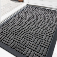 Tapis d'entrée en caoutchouc noir à texture géométrique en relief, tapis de porte robuste antidérapant pour la maison, le bureau et l'usage commercial