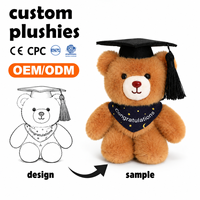 Porte-clés en peluche ours de graduation 15 cm, doux et rembourré, personnalisable OEM ODM, vente en gros, cadeau pour cérémonie de remise des diplômes
