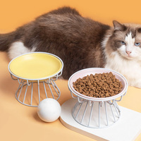 Shengfeng Bol en céramique pour chat bol de nourriture assiette en conserve assiette à collation support de cou de jambe haute mangeoire pour chat