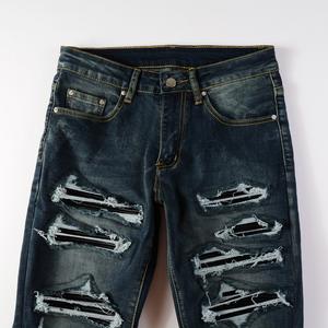 Venta al por mayor Negro Patch Pants Hip Hop Azul Ropa Stretch Elastic <span class=keywords><strong>Stack</strong></span> Ripped Slim Fit Skinny Designer Denim Jeans para Hombres - Product Image 4