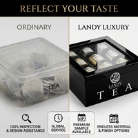 Boîte à thé Landy de luxe noir brillant avec 4 compartiments et fenêtre en verre, présentoir laqué pour sachets de thé, idéal pour boutiques de cadeaux et grossistes