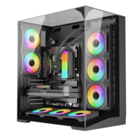 Hot Selling Black Gaming Computer Case Three Sides Tempered Glass Case PC Mid Tower Computer Case OEM