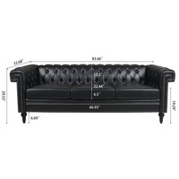 Vintage Schwarzes Gestepptes PU-Leder Sofa Luxus Wohnzimmer Chesterfield 3-Sitzer Set Konvertierbares Hotel-Lobby-Möbel
