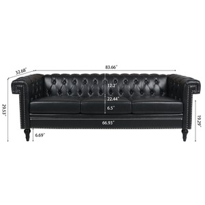 Canapé vintage en cuir PU noir capitonné, canapé Chesterfield de luxe pour salon, ensemble 3 places convertible, mobilier pour hall d'hôtel - Product Image 6