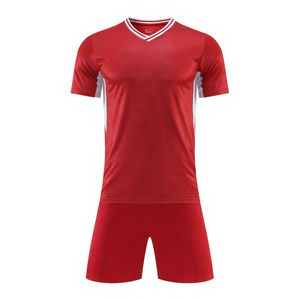 Ensemble de maillots de football personnalisés pour hommes, rouge, col en V, manches courtes, polyester respirant, coupe athlétique, toutes saisons, impression par sublimation - Product Image 1