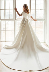 Vestidos De Novia A-Line Wedding Dress Off the Shoulder Simple Robe De Mariage Boat Neck Satin <strong>Trouwjurk</strong> Bride Dresses - Product Image 3