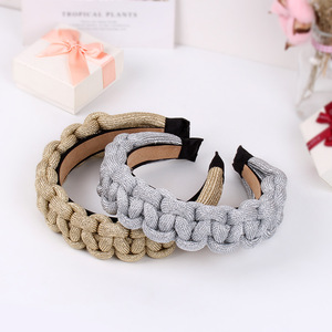 Serre-tête en tissu tissé Hua Liyu à large bord pour femme, accessoire de mode, gris argenté, noir, jaune - Product Image 3