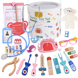 Bébé apprentissage précoce jeu de simulation de dentiste jouets en bois médecin médical seau jouet ensemble - Product Image 1