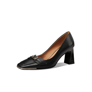 Nouveau Design Tendance de Luxe Vente en Gros Logo Personnalisé Cuir Véritable Bout Carré Talons Épais 7cm Habillé d'Été à Enfiler pour Femme - Product Image 1