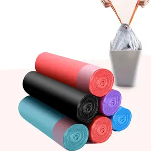 13 gallon disposable coloured black plastic drawstring trash garbage bags sacks on roll for home