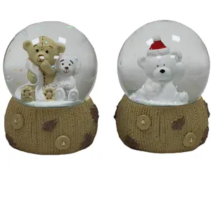 Oso de peluche de resina personalizado al por mayor, globo de nieve de cristal para adornos de escritorio