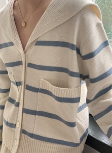 Maglione con bottoni alla francese per la produzione di maglieria da <span class=keywords><strong>donna</strong></span> primavera e autunno nuovo cappotto con bottone a righe a colori larghi - Product Image 5