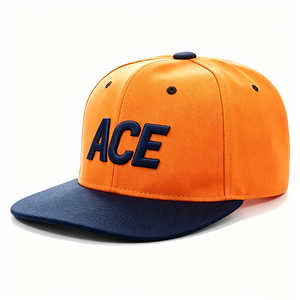 Gorra de Béisbol Hip Hop de 6 Paneles con Visera Plana, Logotipo Bordado en 3D en Dos Tonos Naranja y Azul Marino, 100% Lona de Algodón, Unisex, Cierre a Presión - Product Image 3