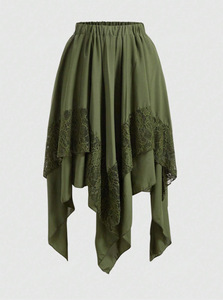 <span class=keywords><strong>Gonna</strong></span> Midi Gotica da Donna con Pizzo e Patchwork, Orlo Asimmetrico, Vita Elastica, Gonne Svolazzanti con <span class=keywords><strong>Volant</strong></span> - Sehe Fashion - Product Image 6