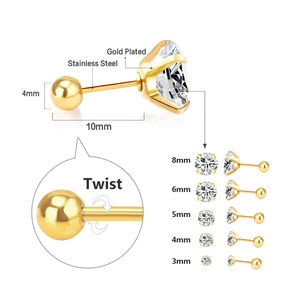 Multi Size Gold Plated Round White Diamond <b>Stud</b> <b>Earring</b> Screw <b>Men</b> <b>Earrings</b> Stainless Steel Screw <b>Earrings</b> - Product Image 1