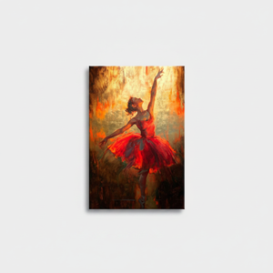 Fiery Ballerina Canvas Art: Red Dress Dancer in Golden Light,<b>WRAPPED</b> CANVAS - Product Image 2