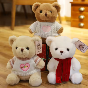 Ensemble ours en peluche personnalisé avec <span class=keywords><strong>pull</strong></span> brodé en forme <span class=keywords><strong>de</strong></span> cœur, animaux en peluche mignons, en gros, stock disponible - Product Image 1