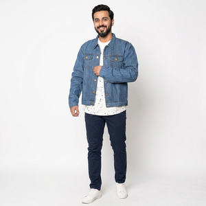 Vestes en jean de haute qualité pour hommes avec manches complètes Design de rue haute de couleur bleue pour l'hiver - Product Image 1