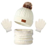 Conjunto de Gorro, Bufanda y Guantes de Punto Trenzado para Niños, Estilo Europeo Americano, con Logotipo Personalizado, Cálido para Invierno, con Pompón, OEM