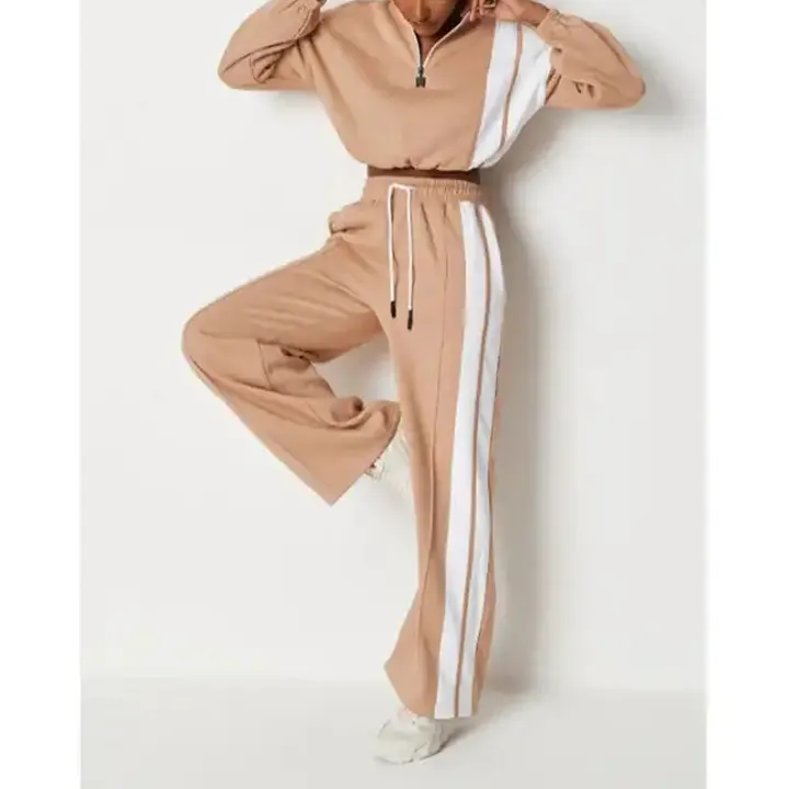 Women's clothing fall 2023 custom half zip pullover sweatshirt sportswear 2 piece pant sets cotton sweat suits for wome