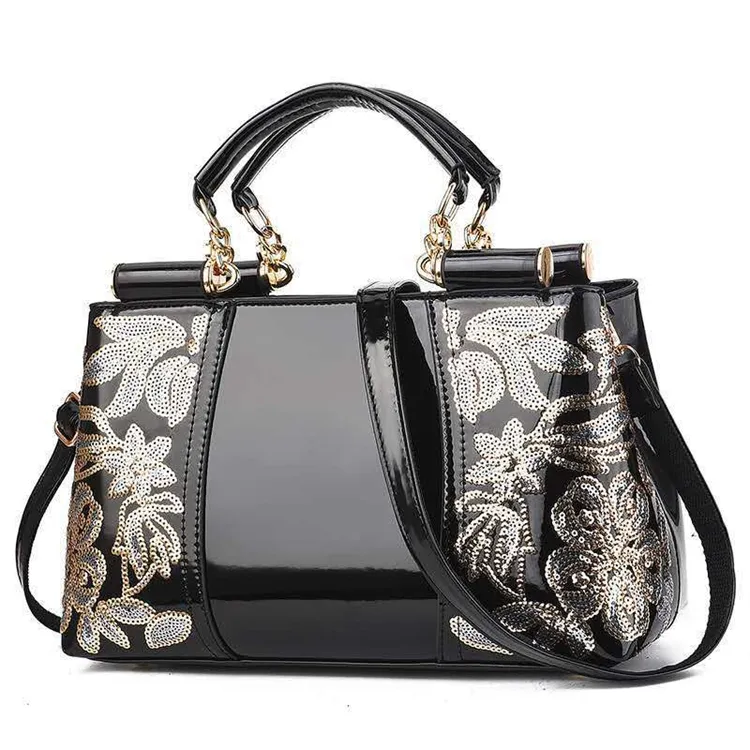 oem odm black color nice large pattern leather woman hand bag brand shoulder luxury