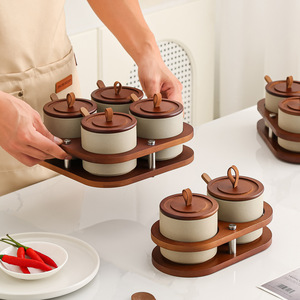Vintage Japanese Style Ceramic Spice <strong>Jar</strong> and Salt Shaker <strong>Set</strong> with Cover Home Kitchen Seasoning Storage Bottles - Product Image 2