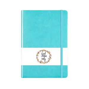 Custom Gedrukt A5 Gevoerd Journal Blauw Vegan Lederen Hardcover Notebook College Regeerde Note Boeken Voor Journaling Schrijven Business