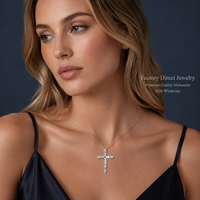 Collier pendentif classique en argent sterling 925 avec croix chrétienne et moissanite taille brillant rond, vente en gros avec certificat GRA
