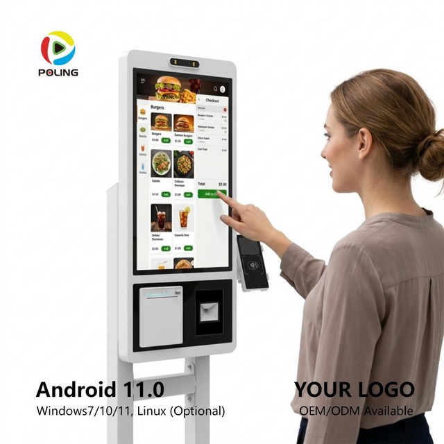 Touch Screen Restaurant POS Payment Machine with QR NFC Card Reader Restaurant Fast Food Cafe Self Service Ordering Kiosk