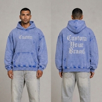 Sweat à capuche homme oversize effet vieilli, bleu délavé, déchiré, imprimé gothique, en molleton épais, style grunge punk, vente en gros