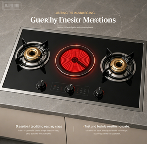 Table de cuisson hybride haute performance au gaz et infrarouge |   3 brûleurs, encastrables, faciles à nettoyer, double combustible pour les foyers très occupés - Product Image 1