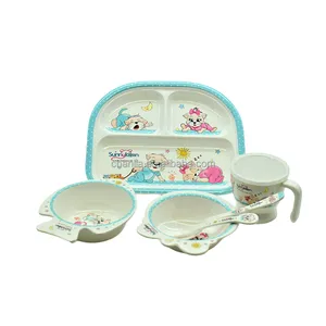 Factory Wholesale Fish Shaped Small Bowl Children Handle Water Cup Three Grid Plate 6 Piece Set Children Tableware Set