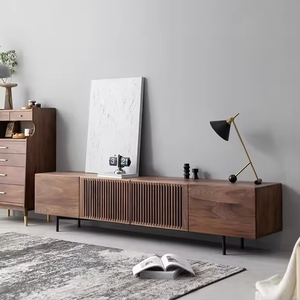 Meuble <span class=keywords><strong>TV</strong></span> en bois avec pieds en fer, style français moderne et minimaliste, combinaison table basse, style italien luxe léger, bois massif - Product Image 4