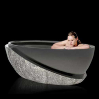 Baignoire en marbre noir massif sculptée à la main en pierre naturelle pour la décoration intérieure de villa de luxe