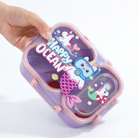 Boîte à bento pour enfants mignonne et colorée, 3 compartiments, sans BPA, en PP de qualité alimentaire, avec cuillère, passe au micro-ondes, pour l'école, les pique-niques en plein air