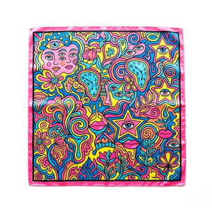 Pañuelo de Seda con Estampado Psicodélico Colorido, Accesorio de Moda para Mujer, 100% Seda, Diseño Pintado a Mano, Estilo Urbano, para Todas las Temporadas - Product Image 1