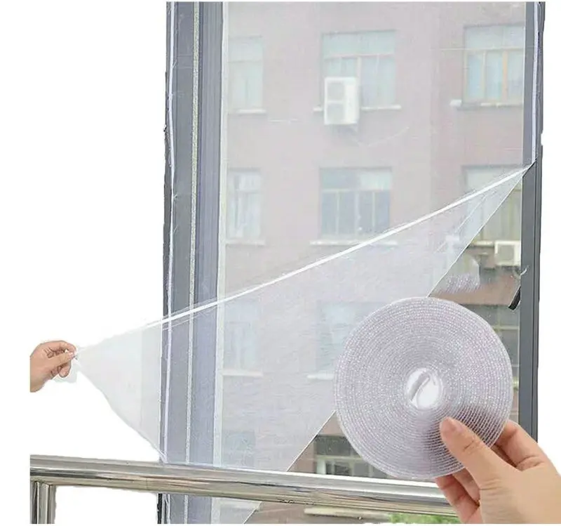 Cortina de malla de red para pantalla de ventana autoadhesiva, con gancho y cinta adhesiva, ajustable a múltiples ventanas, DIY