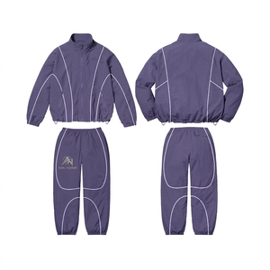 Conjunto Deportivo Morado de Manga Larga con Cuello Alto, Cintura Elástica, Transpirable, Color Sólido, para Otoño, Cortavientos - Product Image 3