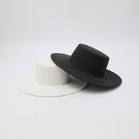 Chapeau en feutre style français, calotte plate, large bord, minimaliste, élégant, rétro, unisexe, automne-hiver, chapeau formel