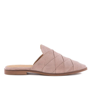 Suede Leather Knit Upper Closed <b>Pointed</b> <b>Toe</b> Backless Slip on <b>Flat</b> Femme Mule Women Shoes Slipper - Product Image 6