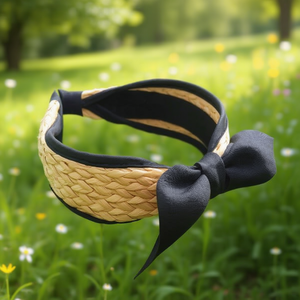 Fascia per capelli in raso nero con fiocco, accessorio per capelli da donna - Product Image 3