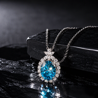 Collier en diamant ovale bleu fantaisie certifié IGI, cultivé en laboratoire, en or massif 14K 18K, pendentif classique ovale avec halo de diamants pour elle