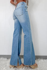 Jeans de Mezclilla Azul Claro Shewin 2025, Transpirables, de Cintura Alta, con Abertura Lateral, Corte Recto, para Mujer, Casuales, de Verano - Product Image 3