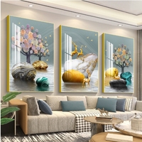 Impression d'art mural en porcelaine de cristal abstraite moderne de luxe nordique personnalisée de 3 pièces pour la décoration intérieure de salon contemporain