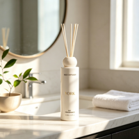 Bouteille diffuseur de parfum 200 ml avec fond épais, impression couleur personnalisée, pulvérisateur à pompe, bouchon et bâtonnets en fibre