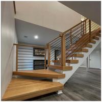 Escalier droit moderne flottant CBMmart en bois écologique avec rampe en verre pour villa et hôtel, marches en chêne massif pour intérieur