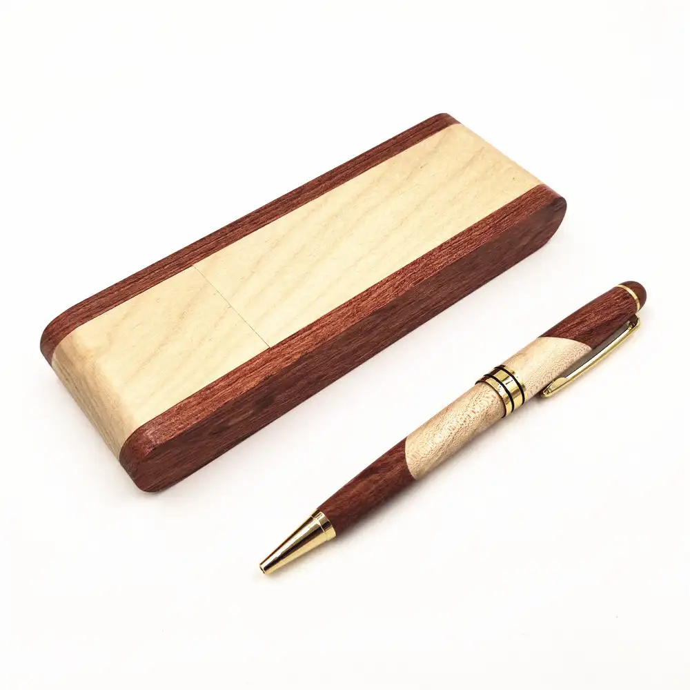 Caja de regalo de madera clásica, bolígrafo de lujo con funda, promoción
